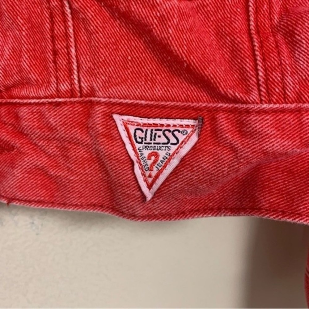 Vintage Y2K 80s 90s Guess Red Cropped Jean Jacket Women’s 8 Summer Oversized - Picture 4 of 6